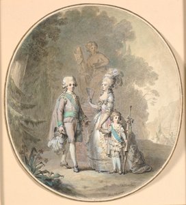 Gustav III., Königin Sophie Magdalene und Kronprinz Gustav Adolph spazieren im Hagapark