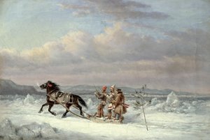 Jäger in einem Pferdeschlitten von Cornelius Krieghoff