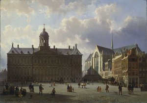 Dam-Platz mit dem Königspalast, Amsterdam, 1855 von Cornelis Springer