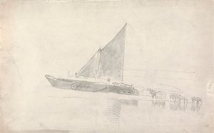 Studie von Booten mit Pferden und Karren