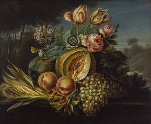 Stillleben mit Früchten und Blumen, 1824 von Cornelius de Beet
