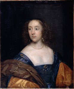 Porträt einer Dame in Blau von Cornelius the elder Johnson