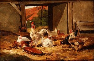 Hühner in einer Scheune von Cornelius van Leeputten