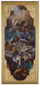 St. Helena und der Kaiser Konstantin werden von der Jungfrau Maria der Heiligen Dreifaltigkeit vorgestellt