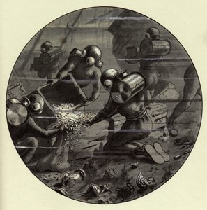 Illustration von Corrado Sarri für "Zwanzigtausend Meilen unter dem Meer" von Jules Verne. Illustrierte Ausgabe der 1920er Jahre. von Corrado Sarri