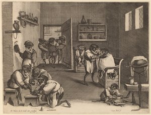 Der Friseursalon der Affen von Coryn Boel after David Teniers the Younger