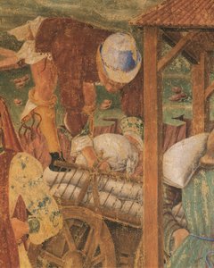 Kaufmann bei der Arbeit, Detail aus Triumph der Ceres, Szene aus dem Monat August, zugeschrieben Cosimo Tura