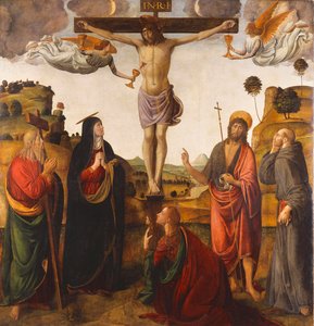 Die Kreuzigung mit der Madonna, den Heiligen Johannes dem Täufer, Maria Magdalena, Andreas und Franziskus, 1503 von Cosimo Rosselli