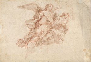 Zwei fliegende Engel, verso: Gottvater auf den Wolken sitzend und eine Skizze einer fliegenden Figur, ca. 1720