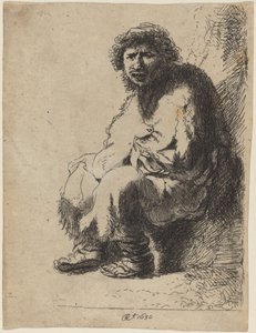 Bettler, der auf einem Ufer sitzt von Costantino Cumano after Rembrandt van Rijn