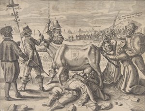Kampf um die flämische Milchkuh, 1646 von Crispijn de Passe I