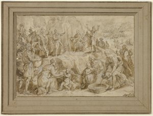 Moses schlägt Wasser aus dem Felsen