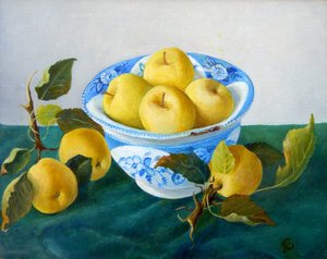 Äpfel in einer blauen Schale