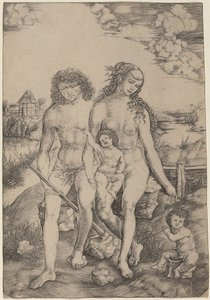Adam und Eva mit den Kindern Kain und Abel von Cristofano Robetta