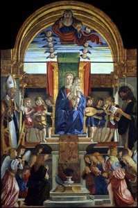 Die Jungfrau und das Kind auf dem Thron mit Gott dem Vater und den Heiligen Hilarius und Johannes dem Täufer, 1499