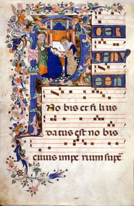 Die Beschneidung Christi in einer Lettrine P. Partition (Choral) des 15. Jahrhunderts von Cristoforo Cortese (erste Hälfte des 15. Jahrhunderts). Biblioteca Brera, Mailand von Cristoforo Cortese