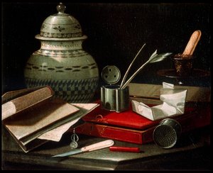 Stillleben mit Schreibutensilien, spätes 17. oder frühes 18. Jahrhundert von Cristoforo Munari