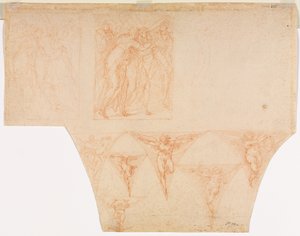 Studien für Christus trifft seine Mutter auf dem Weg nach Kalvaria, Studien eines Engels in einem Pendentif (verso) von Cristoforo Roncalli