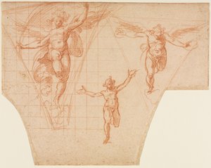 Drei Studien von Engeln für ein Pendentiv recto, Studien für Christus trifft seine Mutter verso, 159 von Cristoforo Roncalli