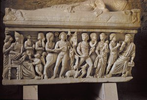 Hippolytus und Phaedra, Detail von der Seite eines Sarkophags
