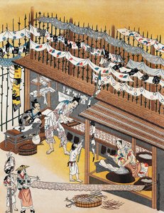 Handwerker bei der Arbeit, Malen von Seidenschirmen, Edo-Zeit (1600-1868) von Culture Edo