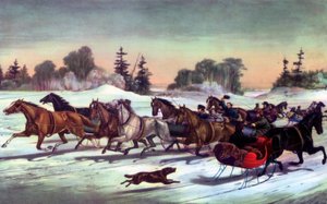 Trabrennen im Schnee, 1858
