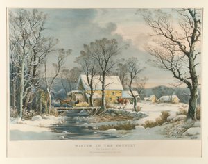 Winter auf dem Land, die alte Mühle von Currier and Ives
