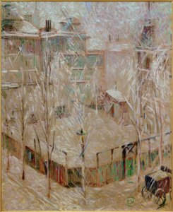 Blick aus dem Atelier auf verschneite Häuser in der Rauchstraße von Curt Herrmann