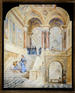 Entwurf für die Innentreppe des Rathauses von Leeds (Aquarell auf Papier)