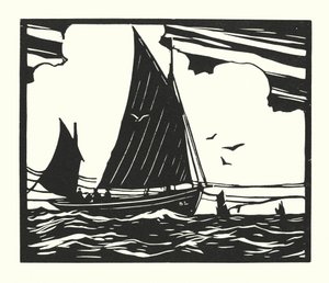 Fischerboote und Lastkähne: Deal Lugger (Holzschnitt) von Cyril A. Wilkinson