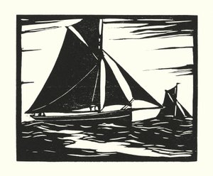 Fischerboote und Lastkähne: Plymouth Long Boomer (Holzschnitt) von Cyril A. Wilkinson