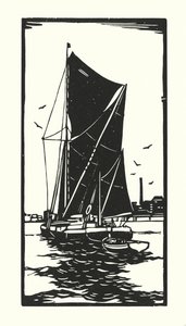 Fischerboote und Lastkähne: Thames Barge (Holzschnitt) von Cyril A. Wilkinson