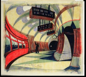 Die U-Bahn, ca. 1932 (Linolschnitt) von Cyril Edward Power