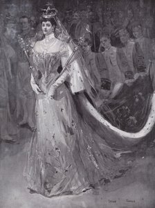 Königin Alexandra verlässt die Westminster Abbey in London nach der Krönung von ihr und König Edward VII. von Cyrus (after) Cuneo