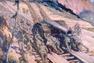 Italiener ziehen Artillerie einen Berg hinauf