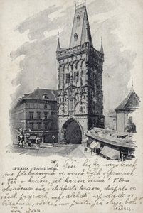 Postkarte mit dem Pulverturm von Czech Photographer