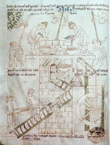Ms 23 C 124 fol.3 Der Bau des Turms von Babel, aus der Velislav-Bibel, ca. 1340 von Czech School