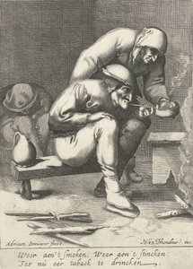 Rauchender Mann mit Frau im Hintergrund von D. van den Bremden