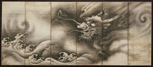 Drache [rechts vom Paar Drache und Tiger], Mitte des 16. Jahrhunderts (Tusche auf Papier) von Dōan Yamada