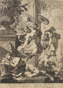 Allegorie mit Fortuna und einem schlafenden Künstler in antikem Kostüm von Dancker Danckerts