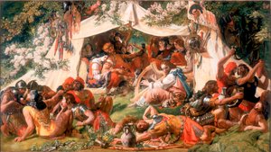 Alfred der Sachsenkönig, verkleidet als Minnesänger, im Zelt von Guthrum dem Dänen, ca. 1852 von Daniel Maclise