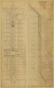 Tafel 78: 2 Zeichnungen aus dem Plan von Chicago, 1909: Vorgeschlagener Standort und Anordnung der...