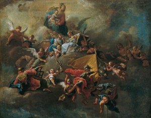 Maria mit dem Kind und Heiligen, auf Wolken thronend von Daniel Gran