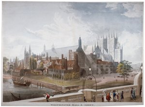 Ansicht der Westminster Hall und Abtei, von der Westminster Bridge, London, 1819