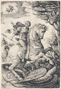 Heiliger Georg zu Pferd tötet den Drachen von Daniel Hopfer