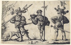 Drei deutsche Soldaten mit Hellebarden bewaffnet von Daniel Hopfer