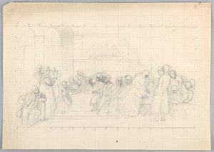 Zeichnung, Studie für "Wissenschaftliche Gruppe", 1858 von Daniel Huntington