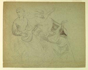 Skizzen einer Frau mit Laute, Studie für "Tizian zeigt die Grablegung Karl V. und Clemens VII." von Daniel Huntington