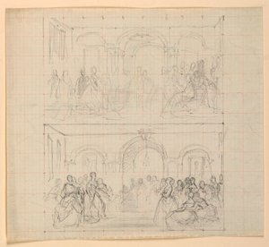 Zwei Figurenkompositionen für das Gemälde "Der republikanische Hof" (Lady Washingtons Empfangstag) von Daniel Huntington