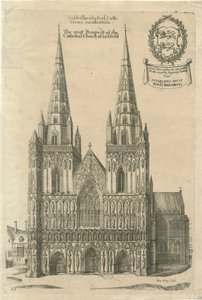Lichfield Kathedrale - Westfront: Gravur, nd [?spätes 17. Jh.] von Daniel King